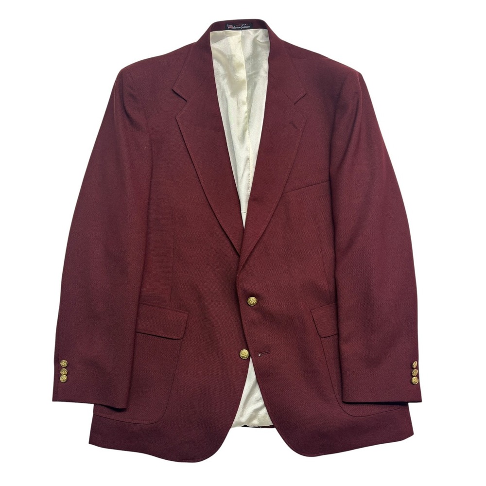 vtg Stafford 46L Burgundy Hopsack Blazer Jacket Gold Buttons Sport Suit Coat USA